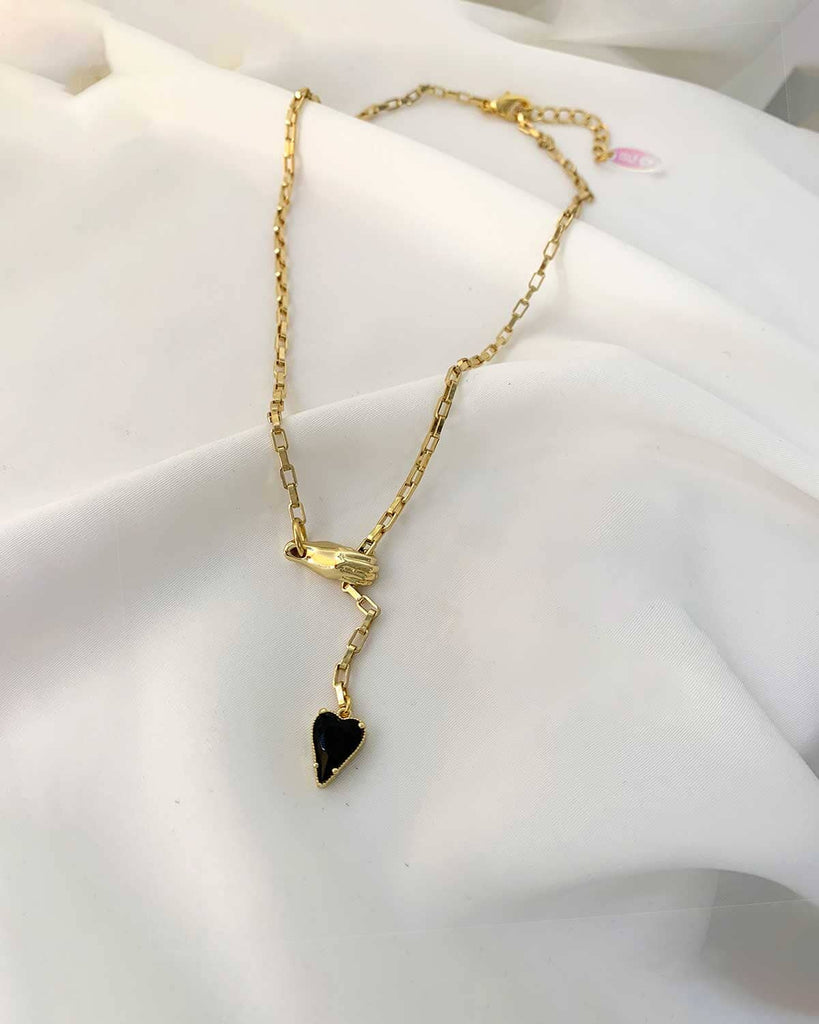 Heart in My Hand Necklace - Gold & Black NECKLACES ISLY NYC 