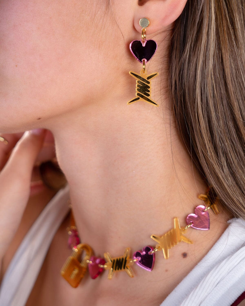 Barbed Wire Earrings - Pink & Gold Earrings ISLYNYC