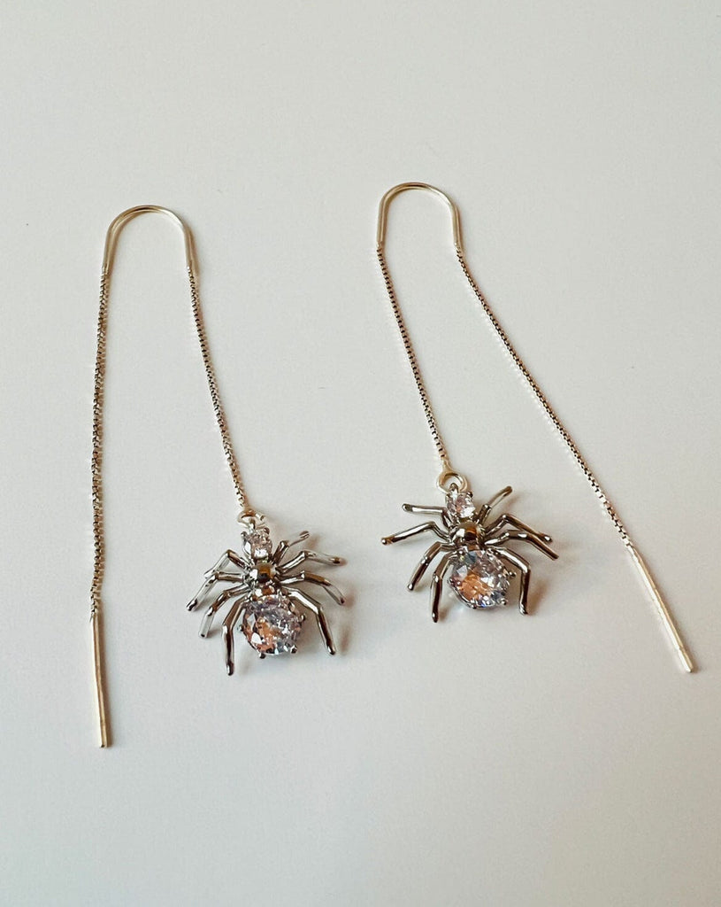 Dangling Spider Earrings - Silver Earrings ISLYNYC 