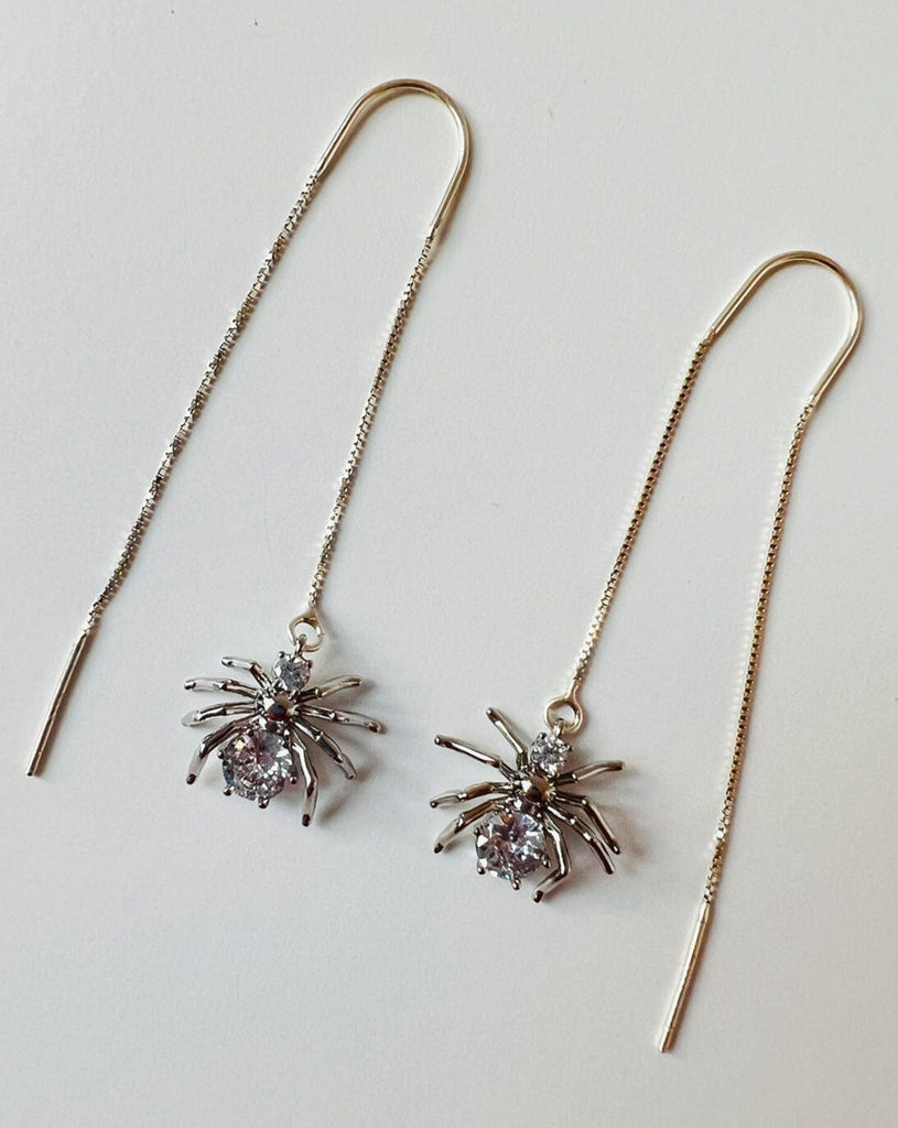 Dangling Spider Earrings - Silver Earrings ISLYNYC