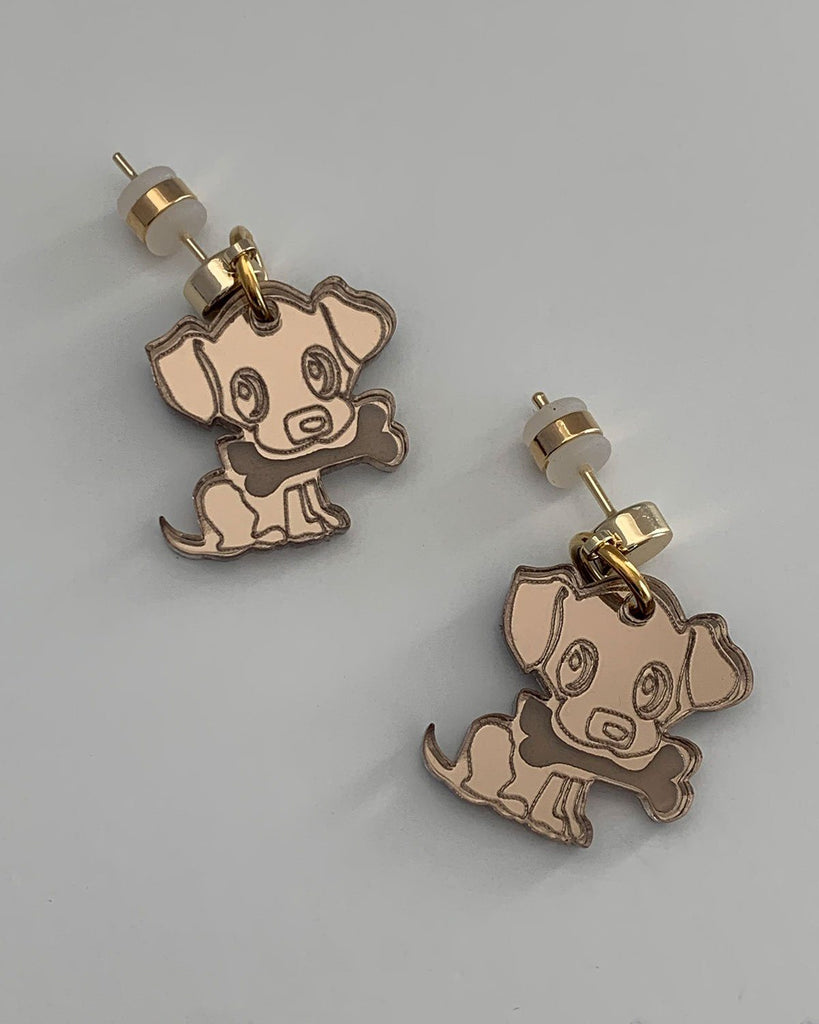 Dog Charm Earrings - Bronze Mirror Earrings ISLYNYC