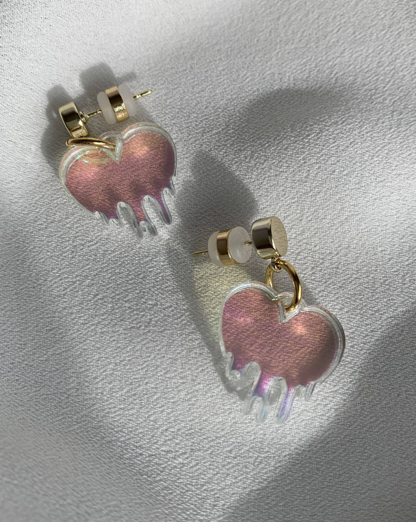 Dripping Heart Charm Earrings - Iridescent Earrings ISLYNYC