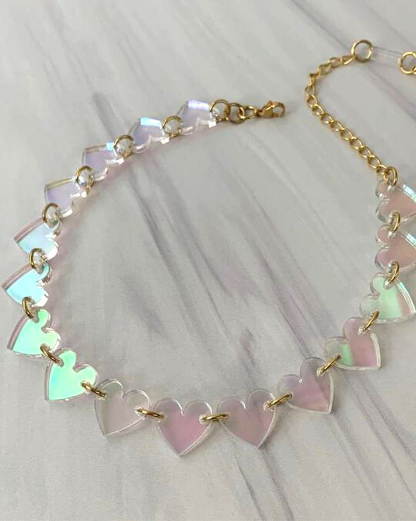 Heart Charm Choker/Necklace - Iridescent Necklaces ISLYNYC