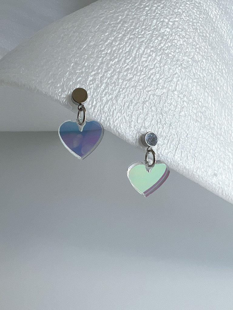Heart Charm Earrings - Iridescent/Silver Earrings ISLYNYC 