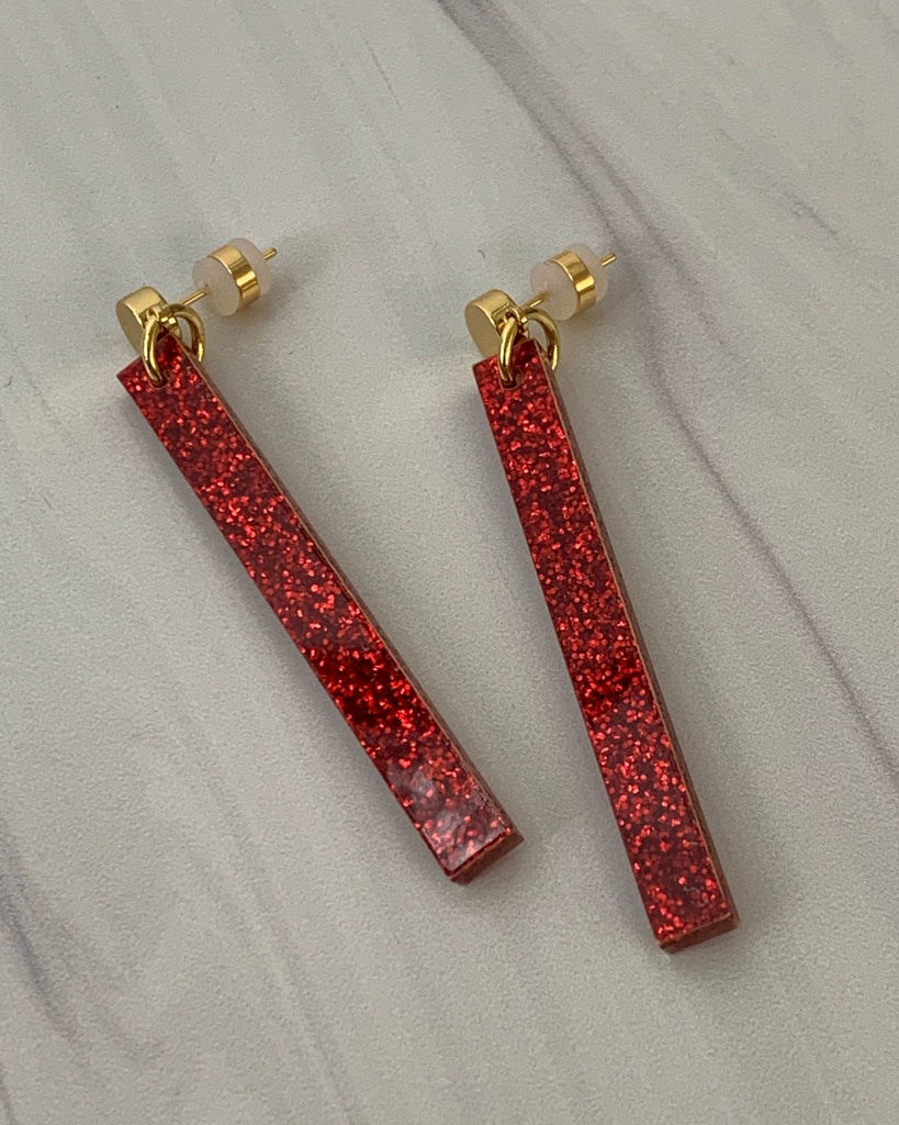Long Stick Earrings - Glittered Red Earrings ISLYNYC