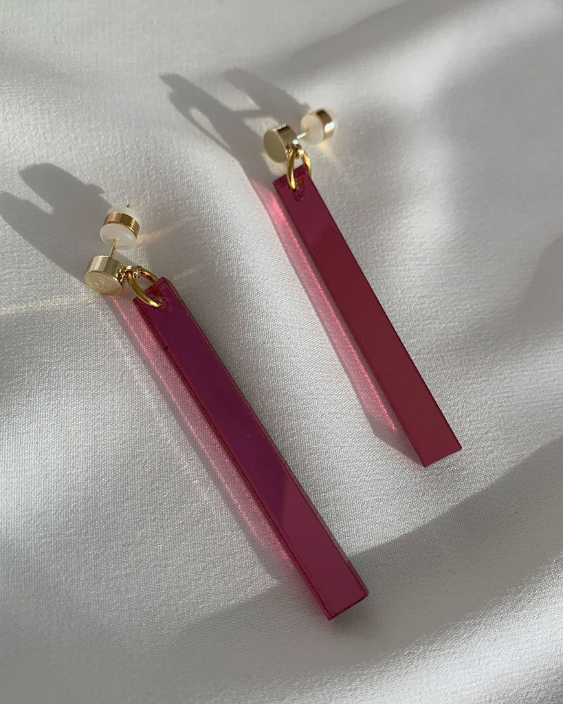 Long Stick Earrings - Pink Mirror Earrings ISLYNYC
