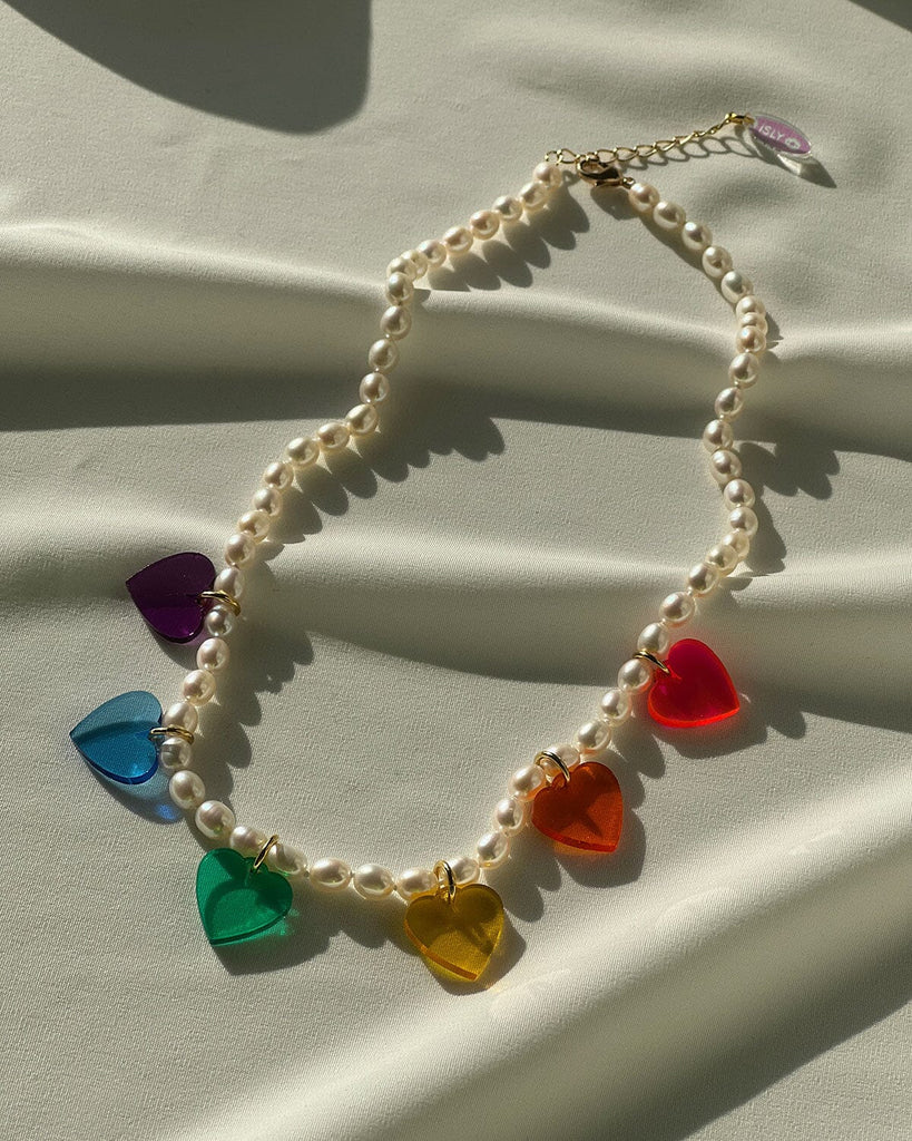 Rainbow Heart Pearl Necklace Necklaces ISLYNYC 