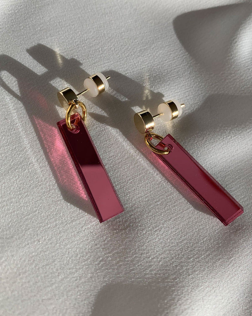 Short Stick Earrings - Pink Mirror Earrings ISLYNYC