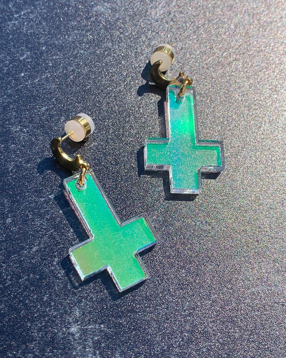 Upside down cross sales earrings gold