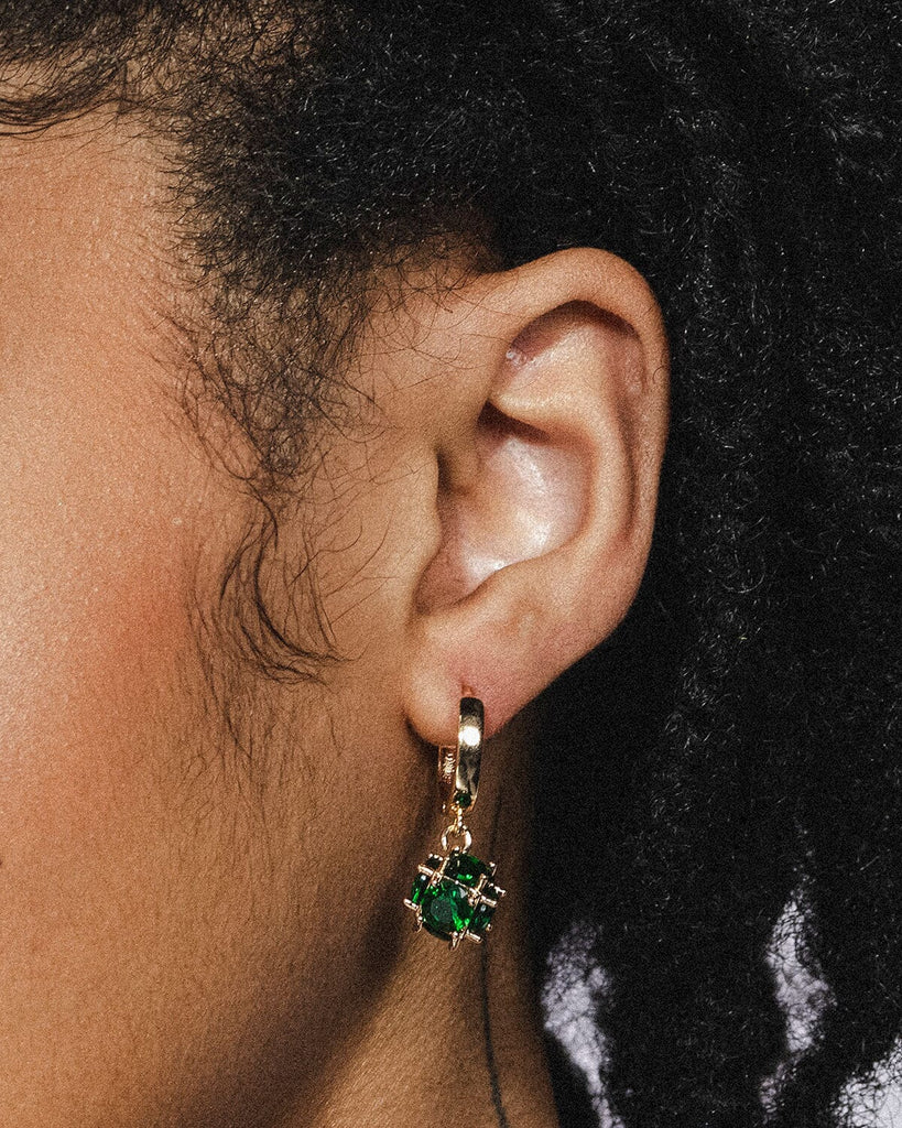 Crystal Ball Hoops - Green Earrings ISLYNYC