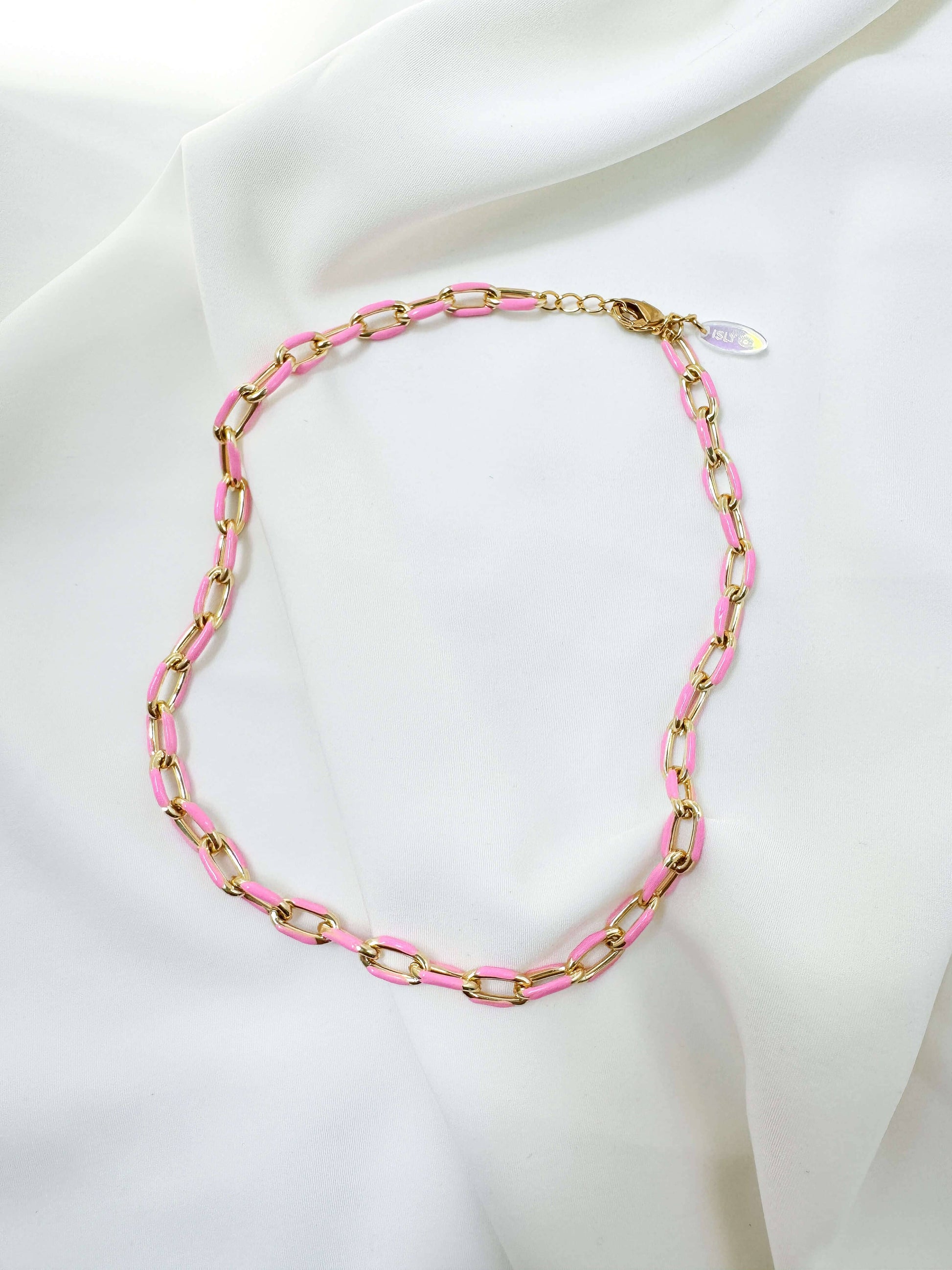 Enamel Chain Necklace - Pink Necklaces ISLY NYC - SIFS - D1 