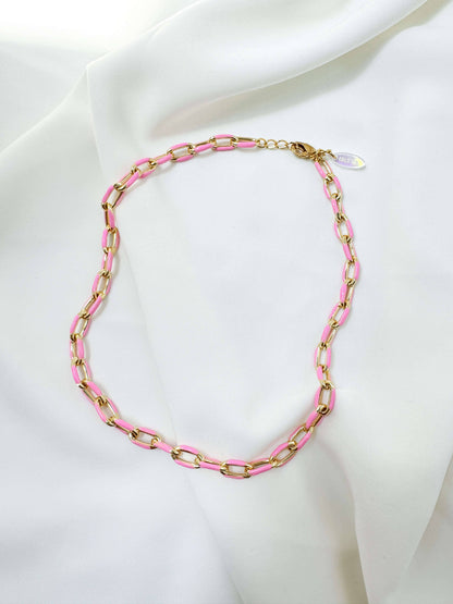 Enamel Chain Necklace - Pink Necklaces ISLY NYC - SIFS - D1 