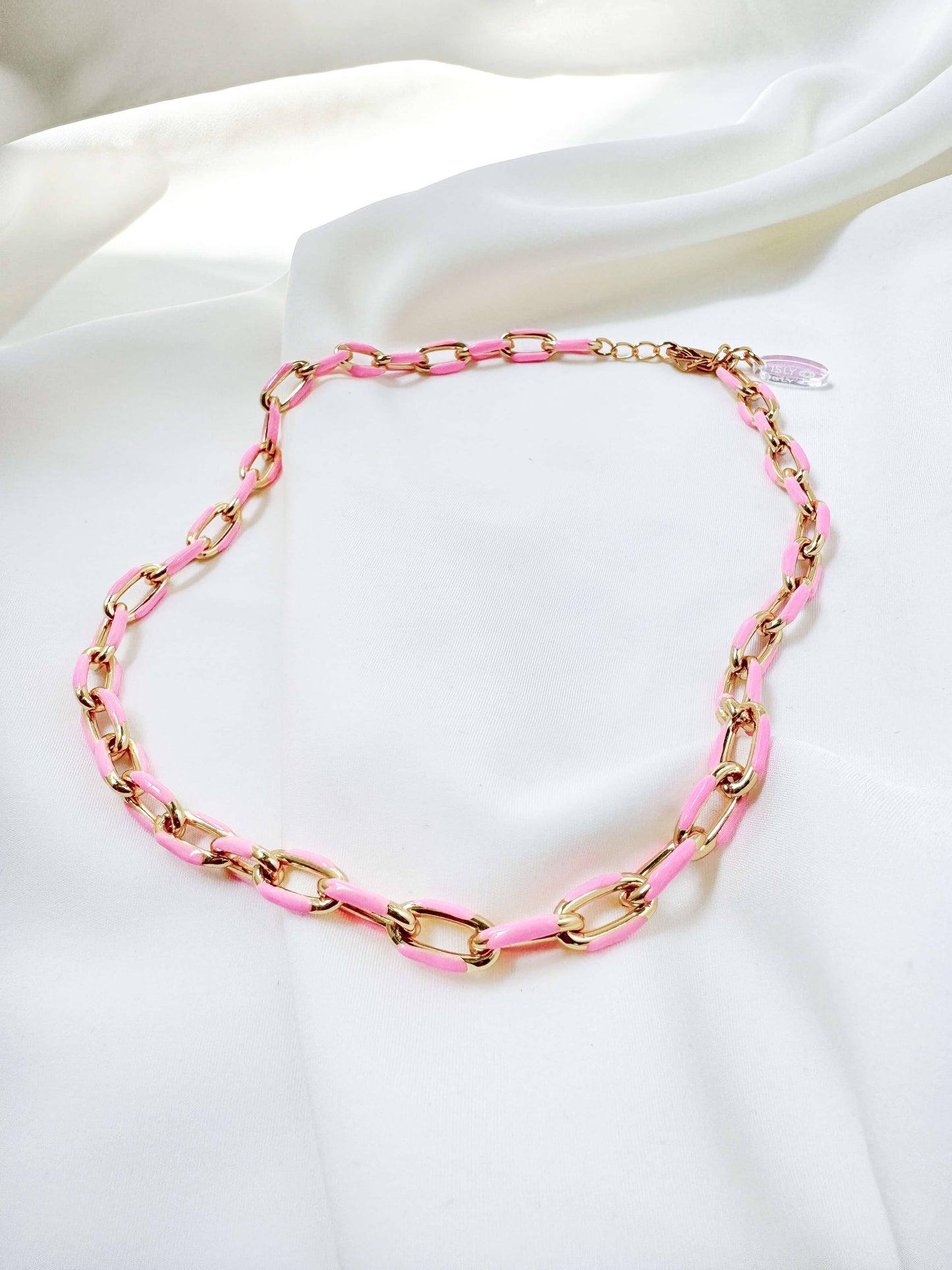 Enamel Chain Necklace - Pink Necklaces ISLY NYC - SIFS - D1 