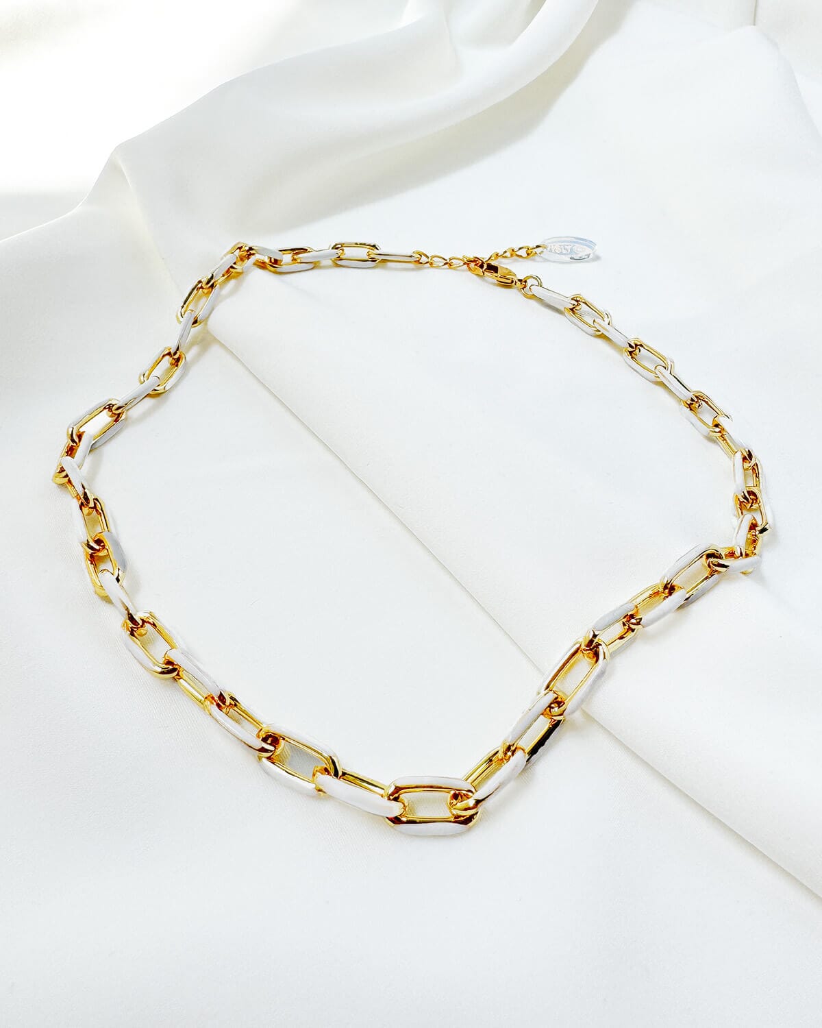 Enamel Chain Necklace - White Necklaces ISLY NYC - SIFS - D1 