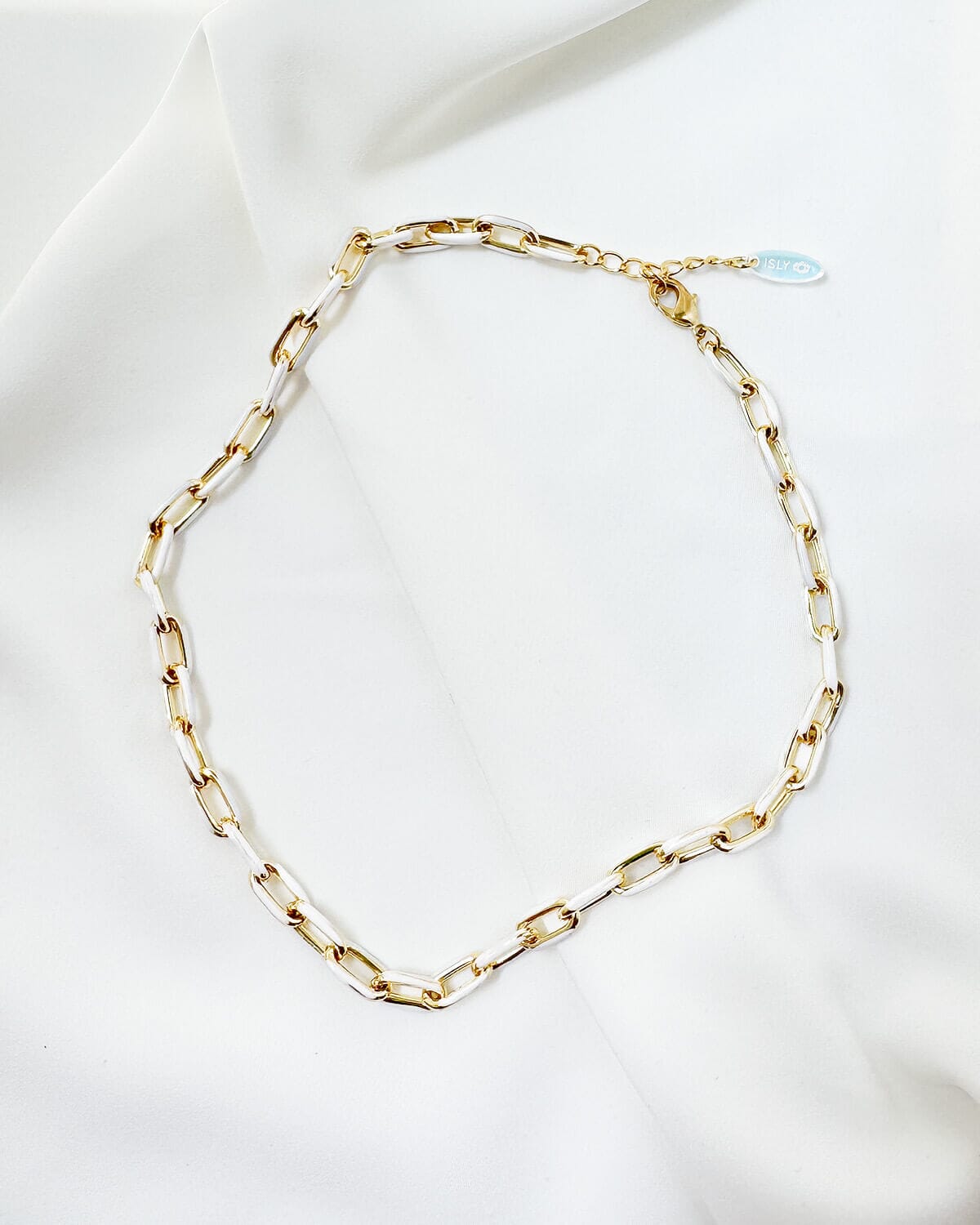 Enamel Chain Necklace - White Necklaces ISLY NYC - SIFS - D1 