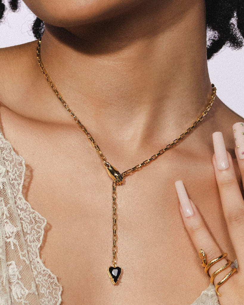 Heart in My Hand Necklace - Gold & Black Necklaces ISLY NYC 