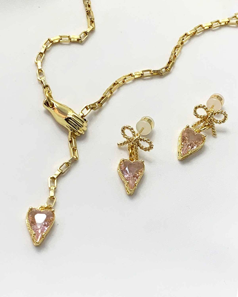 Heart in My Hand Necklace - Gold & Pink NECKLACES ISLY NYC 