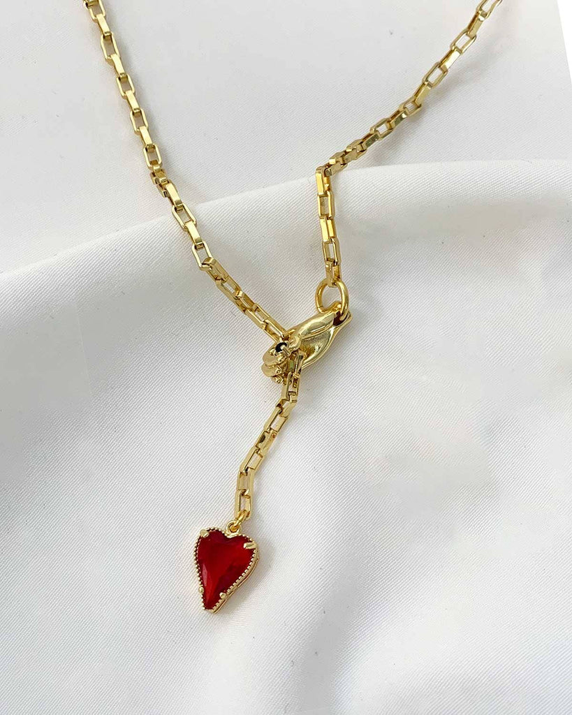 Heart in My Hand Necklace - Gold & Red NECKLACES ISLY NYC 