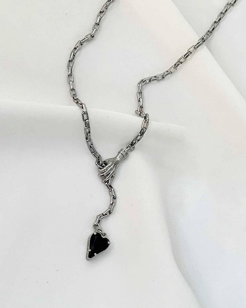 Heart in My Hand Necklace - Silver & Black NECKLACES ISLYNYC 