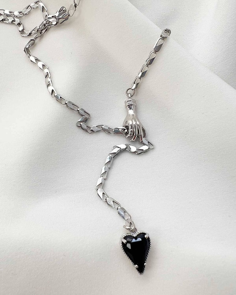 Heart in My Hand Necklace - Silver & Black NECKLACES ISLYNYC