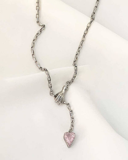 Heart in My Hand Necklace - Silver & Pink NECKLACES ISLYNYC