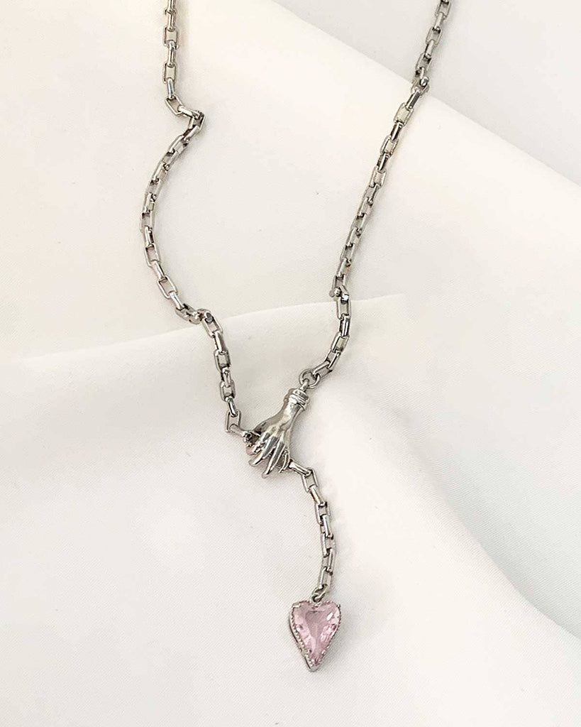Heart in My Hand Necklace - Silver & Pink NECKLACES ISLYNYC 