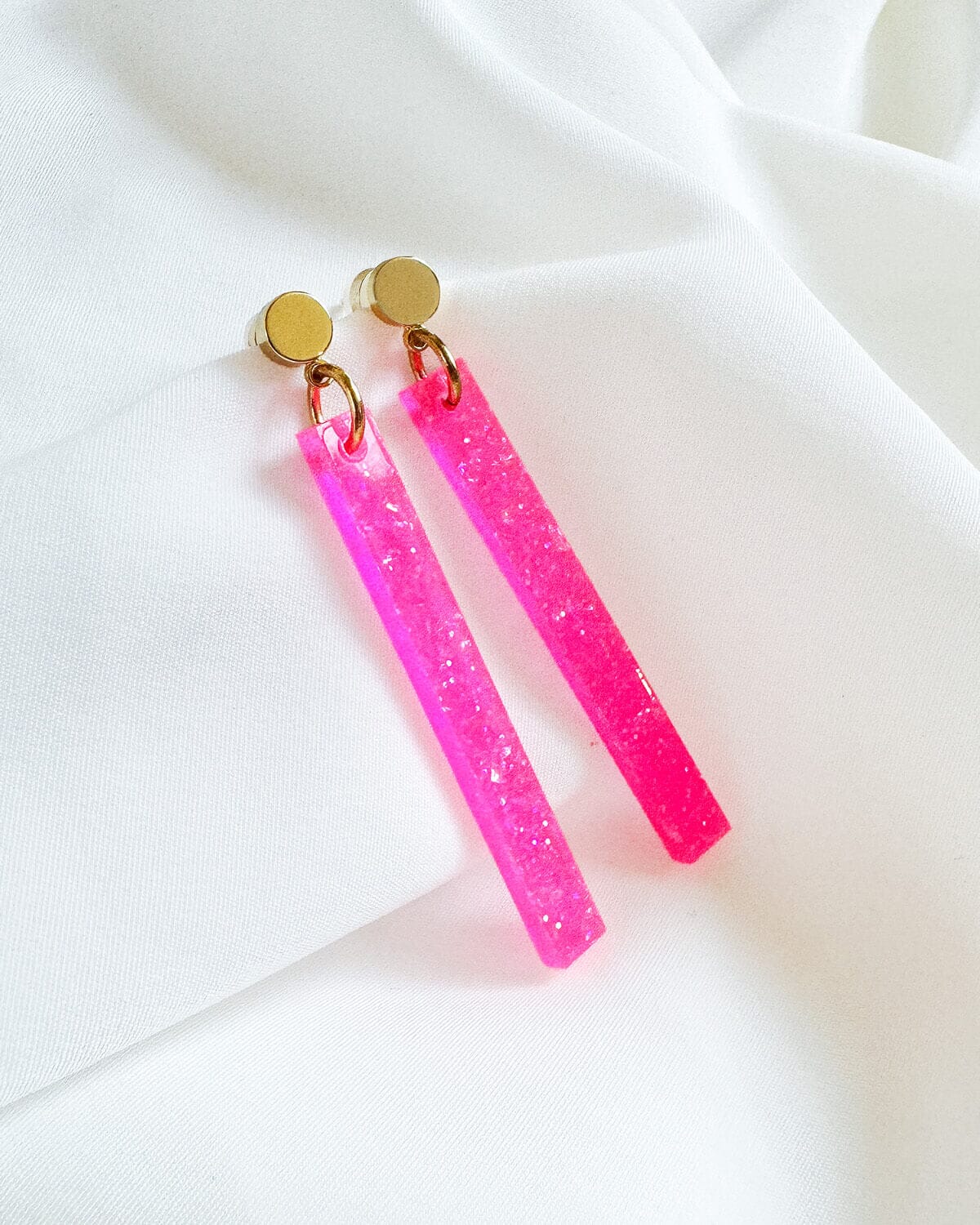 Long Stick Earrings - Neon Pink Glitter Earrings ISLY NYC - SIFS - D1 