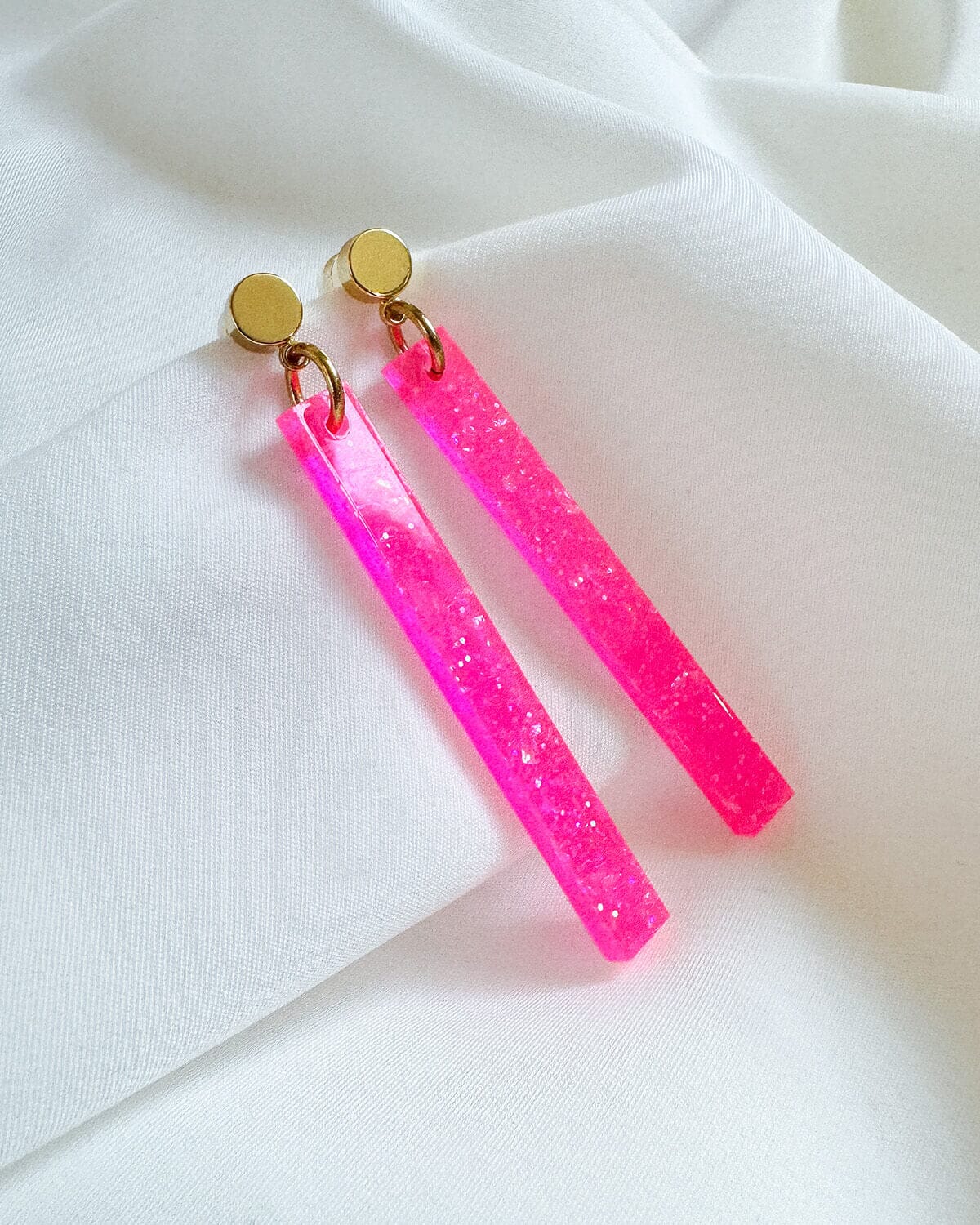 Long Stick Earrings - Neon Pink Glitter Earrings ISLY NYC - SIFS - D1 