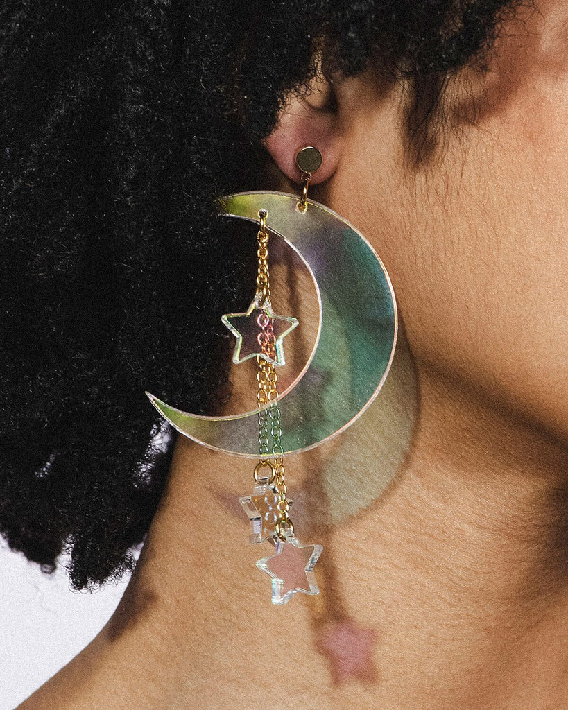 Moon & Stars Earrings - Iridescent/Gold Earrings ISLYNYC 