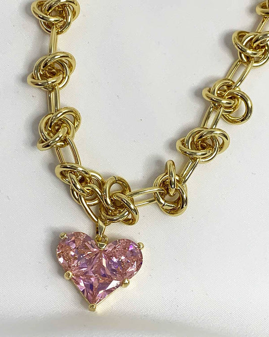 Pink Heart Necklace - Gold & Pink Necklaces ISLYNYC