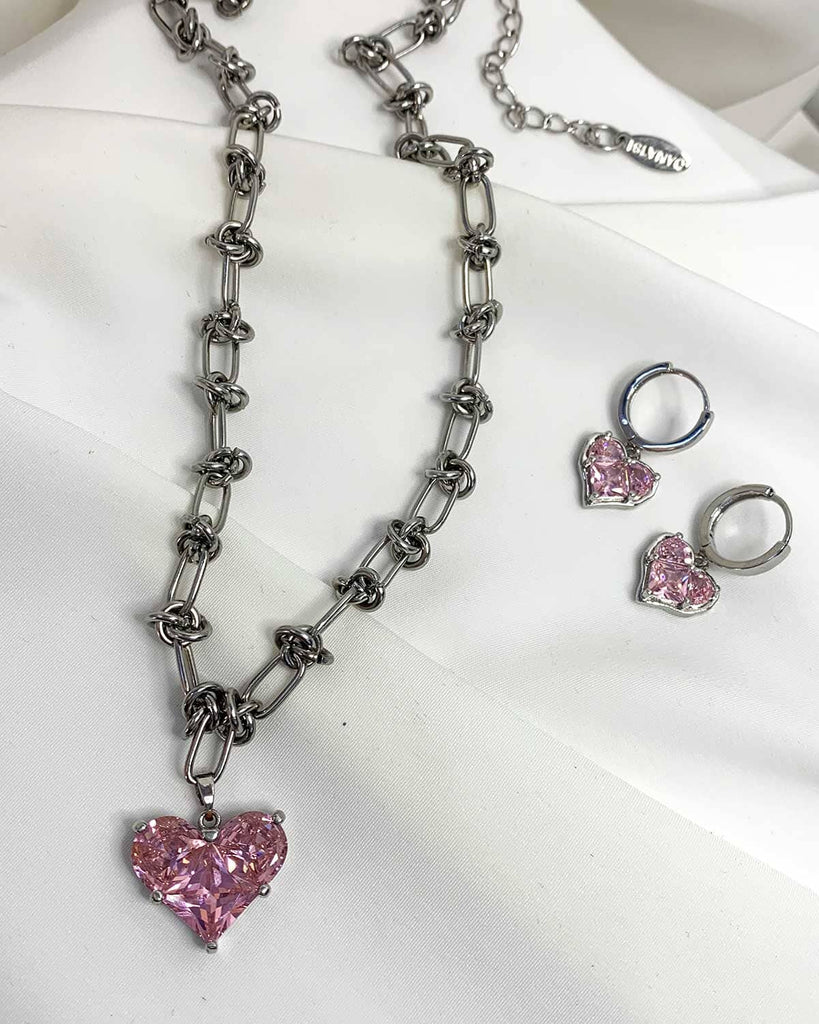 Pink Heart Necklace - Silver & Pink Necklaces ISLYNYC