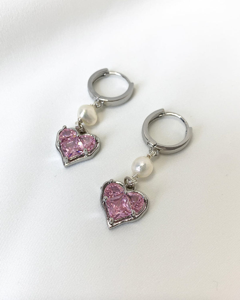 Pink Heart Pearl Hoops Earrings ISLYNYC 