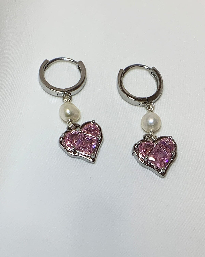 Pink Heart Pearl Hoops Earrings ISLYNYC
