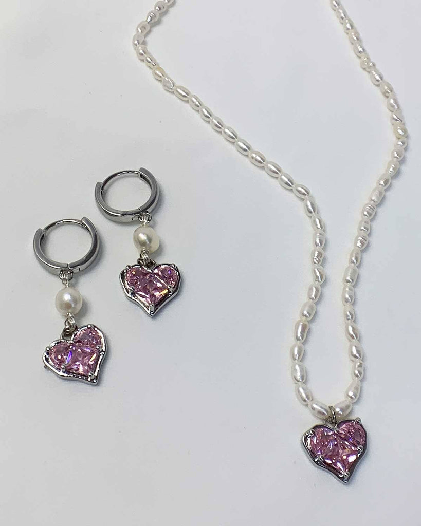 Pink Heart Pearl Necklace Necklaces ISLYNYC 