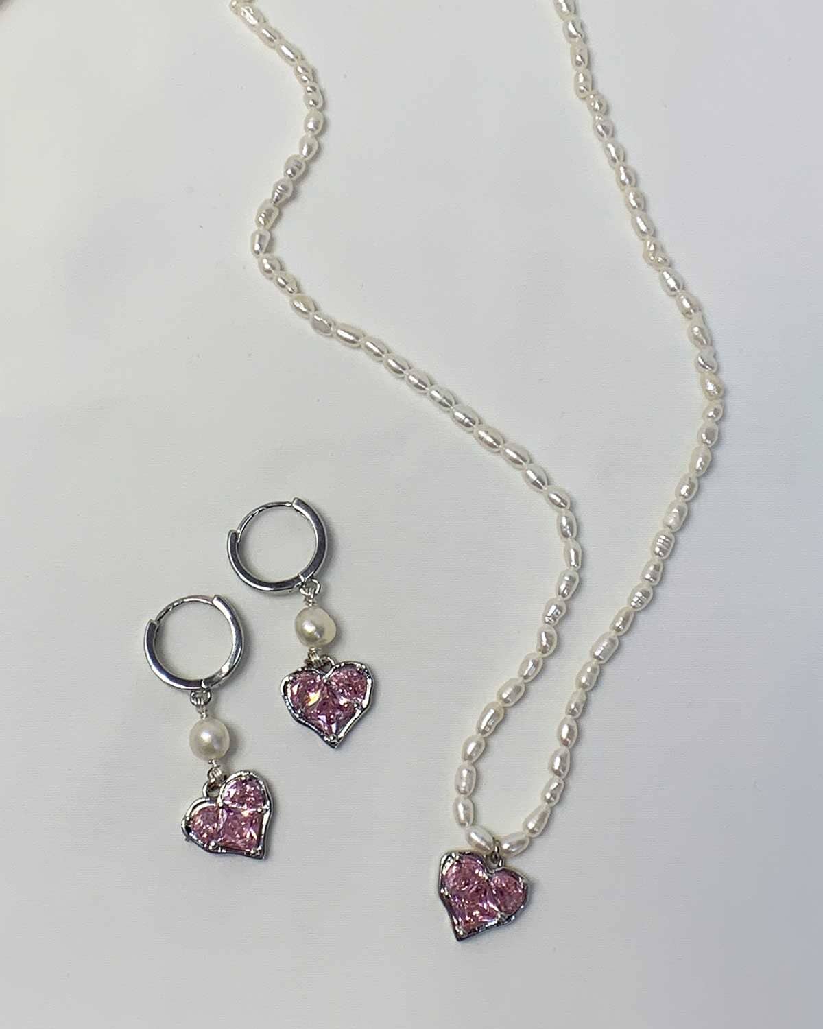 Pink Heart Pearl Necklace Necklaces ISLYNYC