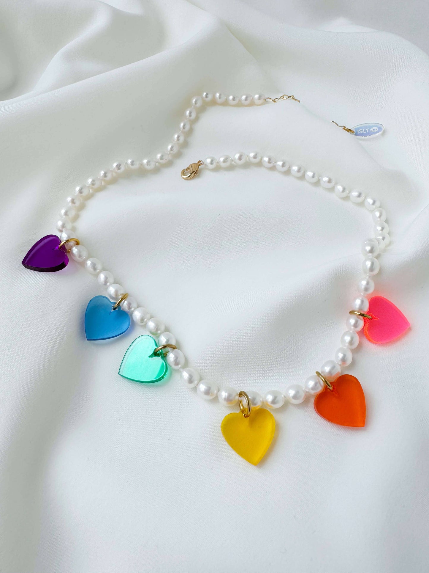 Rainbow Heart Pearl Necklace Necklaces ISLYNYC 