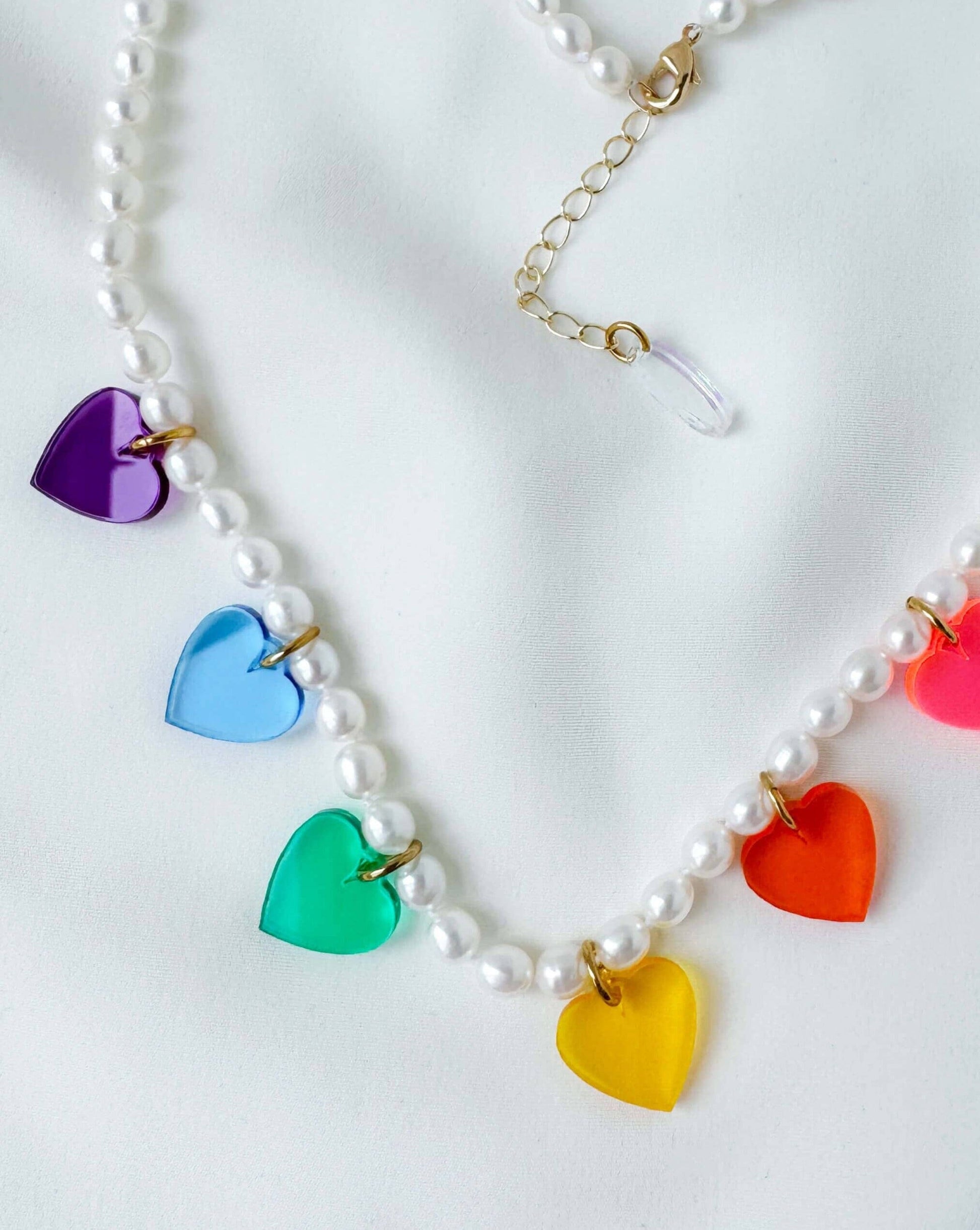 Rainbow Heart Pearl Necklace Necklaces ISLYNYC 