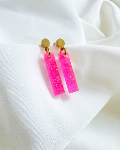 Short Stick Earrings - Neon Pink Glitter Earrings ISLY NYC - SIFS - D1 