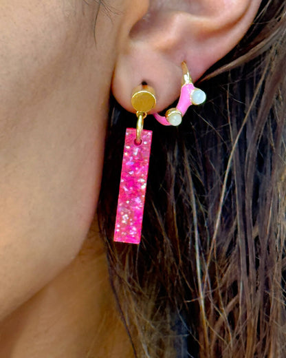 Short Stick Earrings - Neon Pink Glitter Earrings ISLY NYC - SIFS - D1 