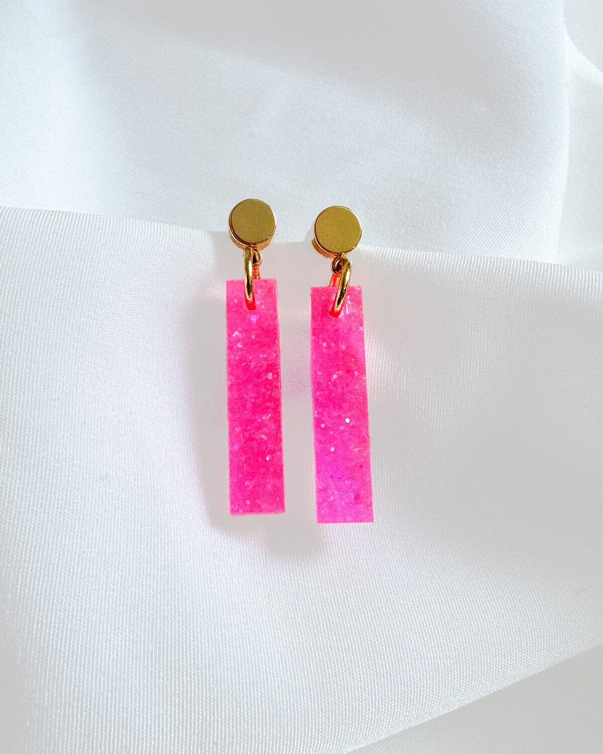 Short Stick Earrings - Neon Pink Glitter Earrings ISLY NYC - SIFS - D1 