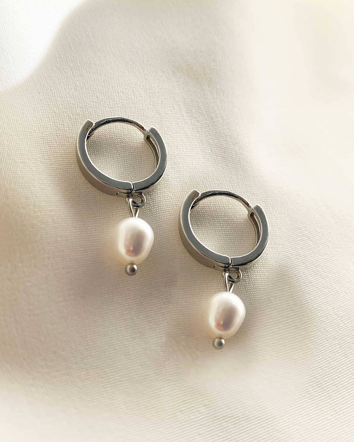 Single Pearl Hoops ISLY NYC Silver