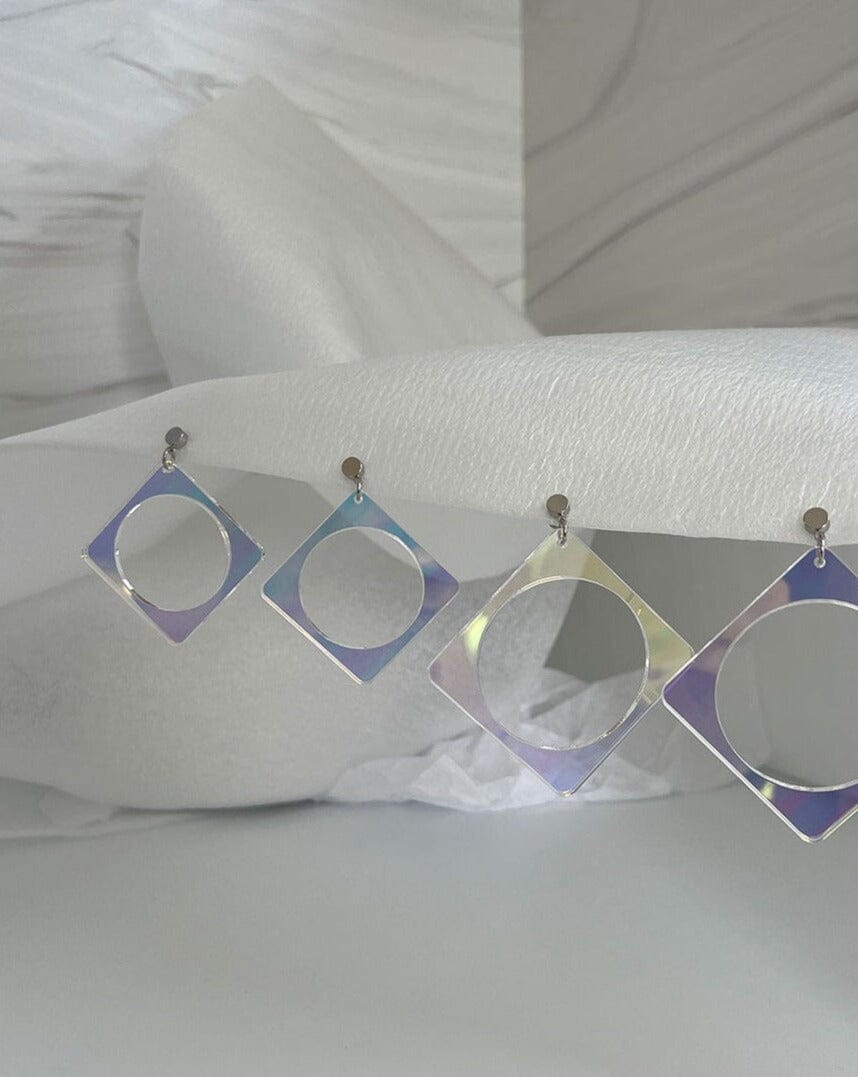 2" Circle Square Earrings - Iridescent/Silver Earrings ISLYNYC