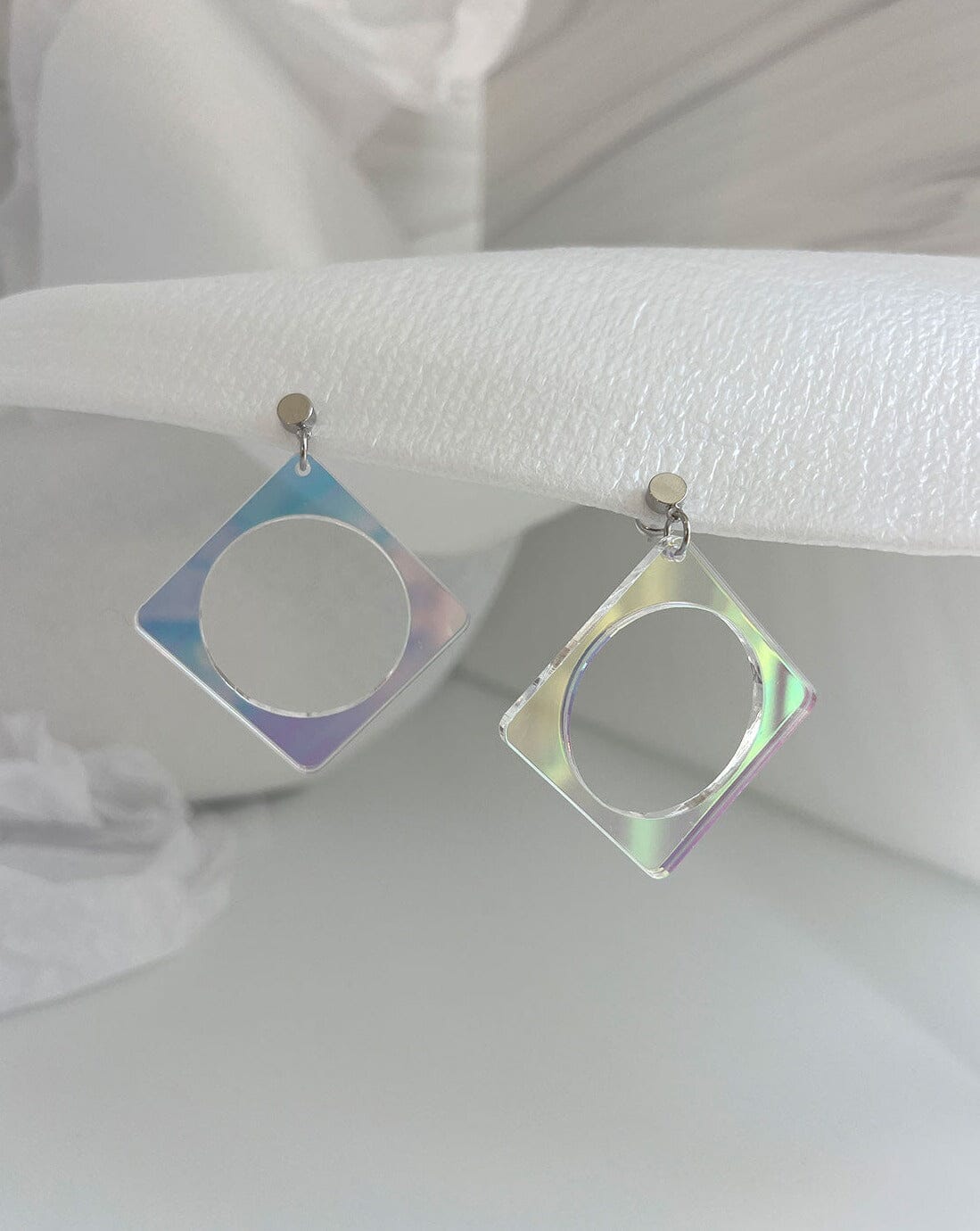 2" Circle Square Earrings - Iridescent/Silver Earrings ISLYNYC