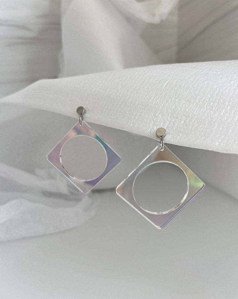 2" Circle Square Earrings - Iridescent/Silver Earrings ISLYNYC