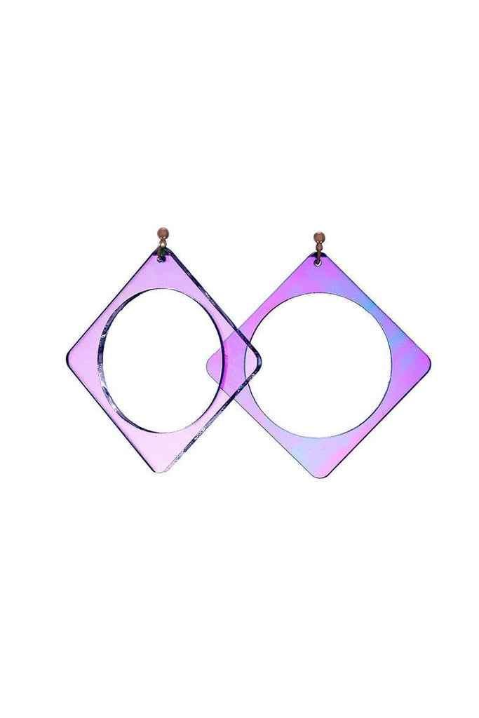 3" Circle Square Earrings - Iridescent/Gold Earrings ISLYNYC