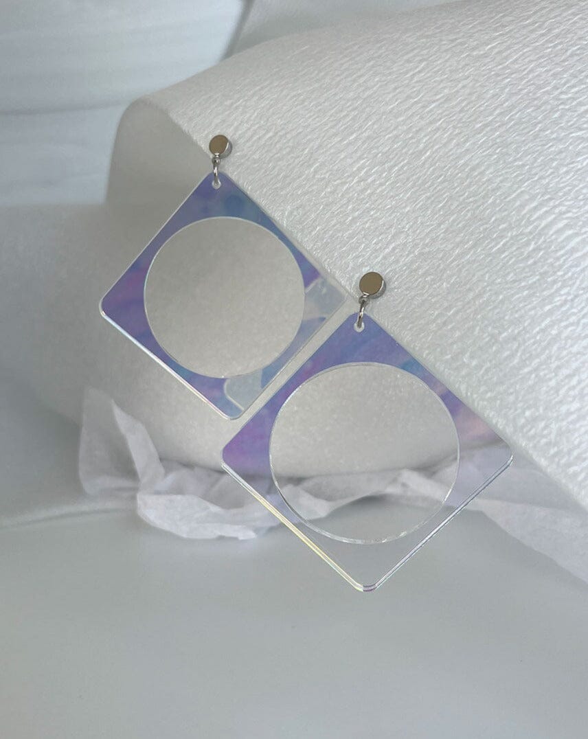 3" Circle Square Earrings - Iridescent/Silver Earrings ISLYNYC