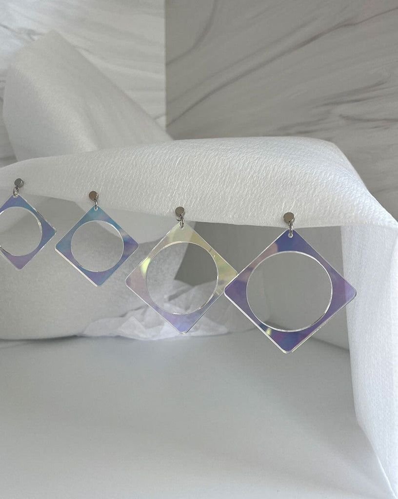 3" Circle Square Earrings - Iridescent/Silver Earrings ISLYNYC