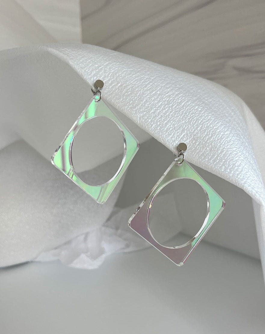 3" Circle Square Earrings - Iridescent/Silver Earrings ISLYNYC