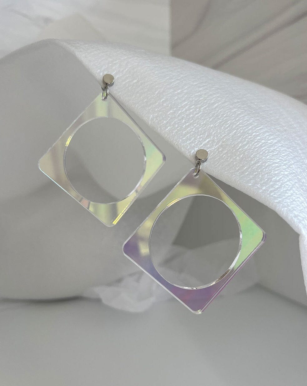 3" Circle Square Earrings - Iridescent/Silver Earrings ISLYNYC