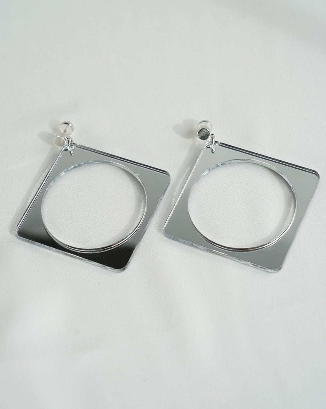 3" Circle Square Earrings - Silver Earrings ISLYNYC